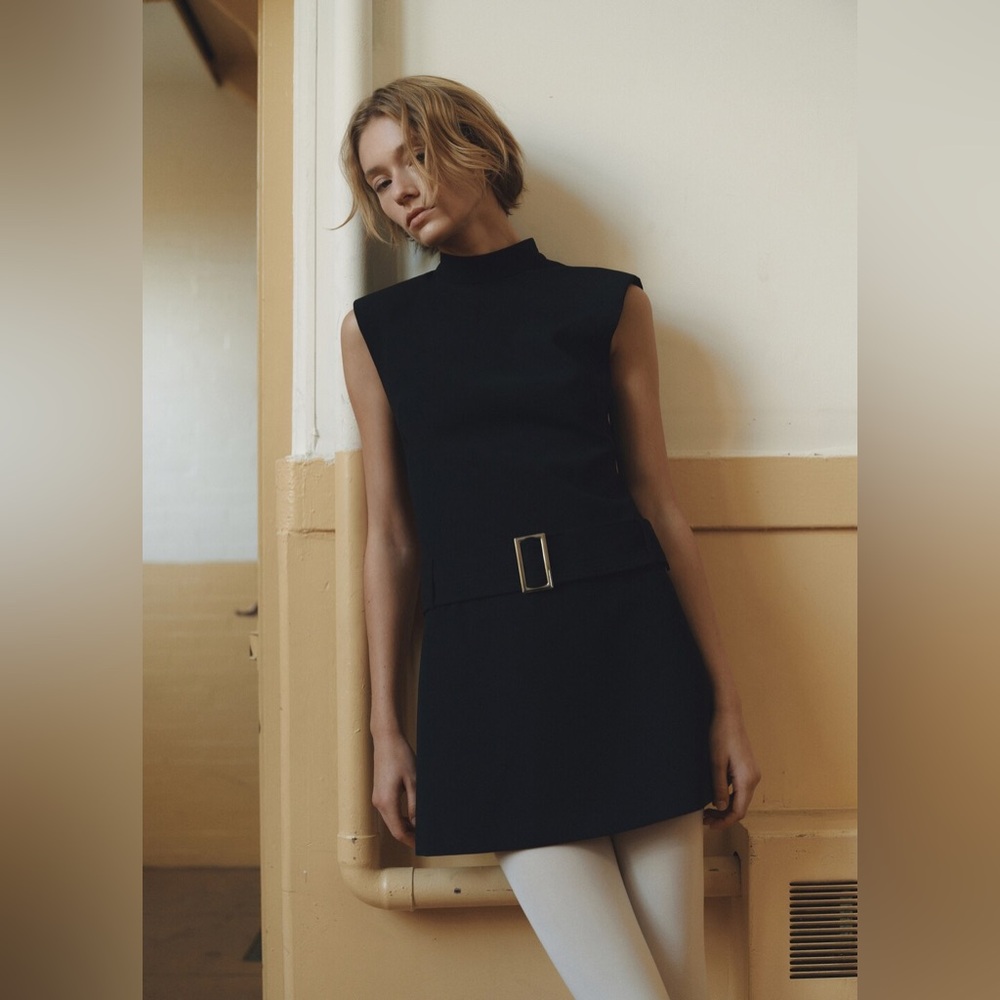 Mango Black Sleeveless Mini Dress with Belt